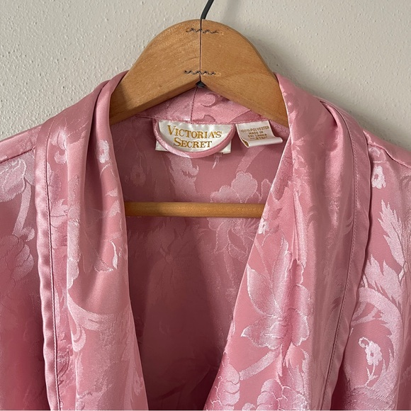 Vintage Victoria's Secret Gold Label Rose Pink Satin Floral Full Length Robe - Picture 2 of 15